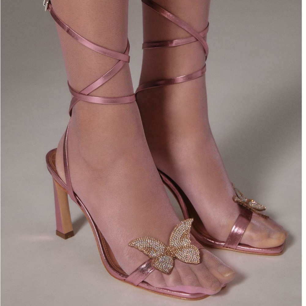 Gold and Pink Heels with Elegant Butterfly Design Sz 40